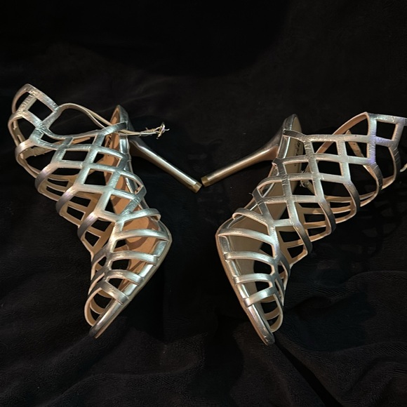 Women's Mossimo Slingback Stiletto Sandal Peep Toe Hollow Silver - Picture 5 of 11